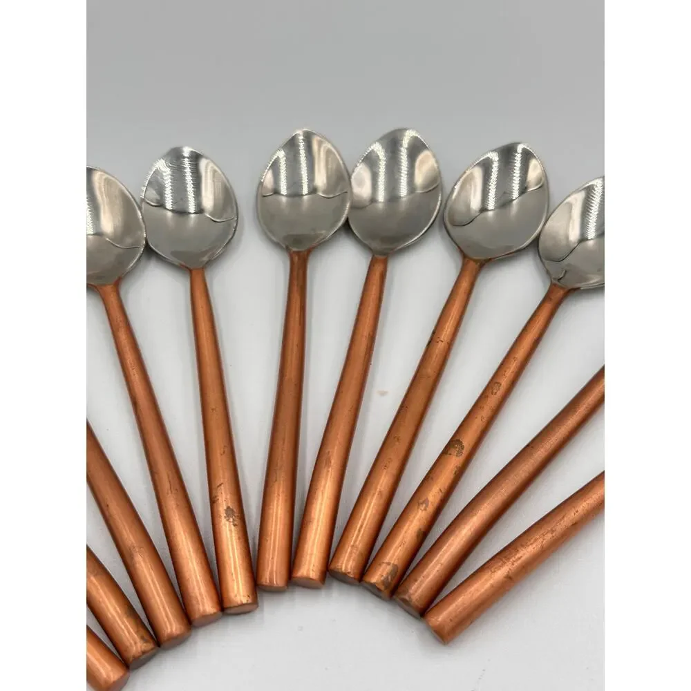 Vintage Coffee Dessert Espresso Demitasse Hand Crafted Copper Handle Spoon Set
